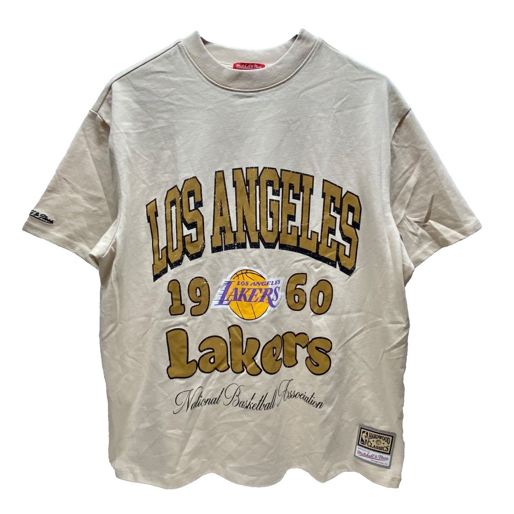 Los Angeles LA Lakers NBA Tee Women's M Beige HWC Mitchell & Ness T-Shirt NWT
